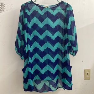 Lily White Medium SHEER Blue and Teal Long Women’s Top
